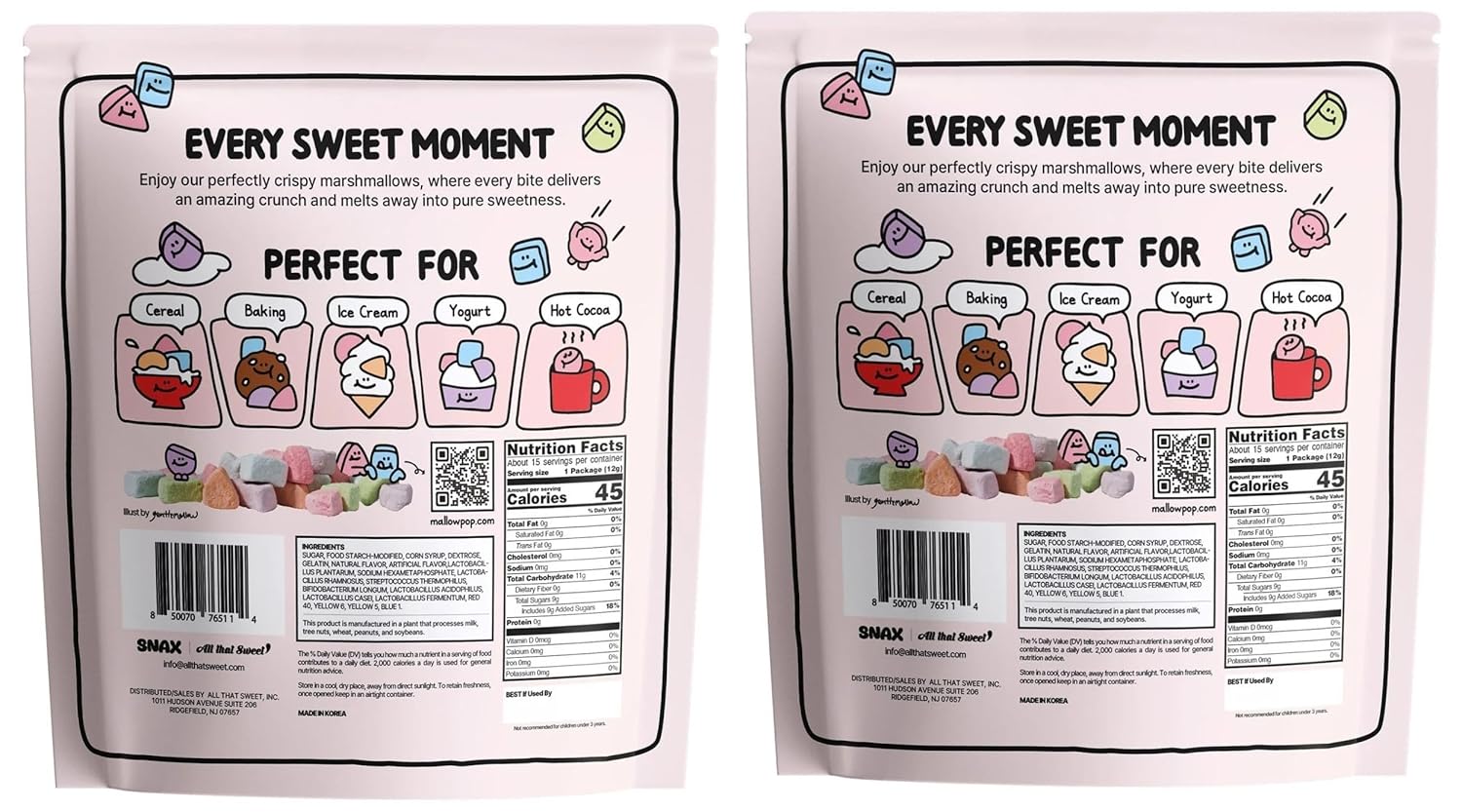 （Pack of 2) Mollow Pop - Dehydrated Marshmallow Snacks with Probiotics, Crispy Crunchy Treats for Kids Adults, Healthy Alternative to Regular Candy, 15 Individual Bags, Net Weight 6.34 oz