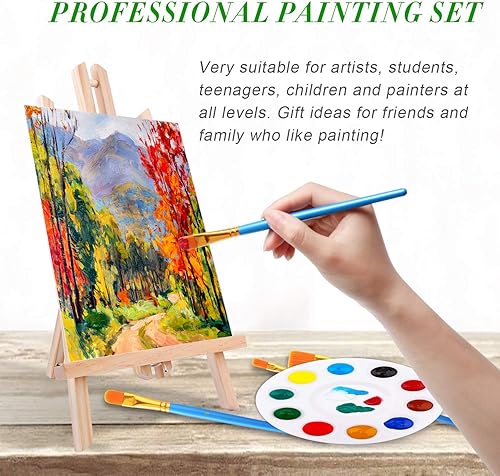 Miniatura 6 de ESRICH Juego de pintura acrílica, suministros de pintura con 2 piezas de pintura acrílica de 12 colores, 1 caballete, 3 lienzos, 30 pinceles y 3