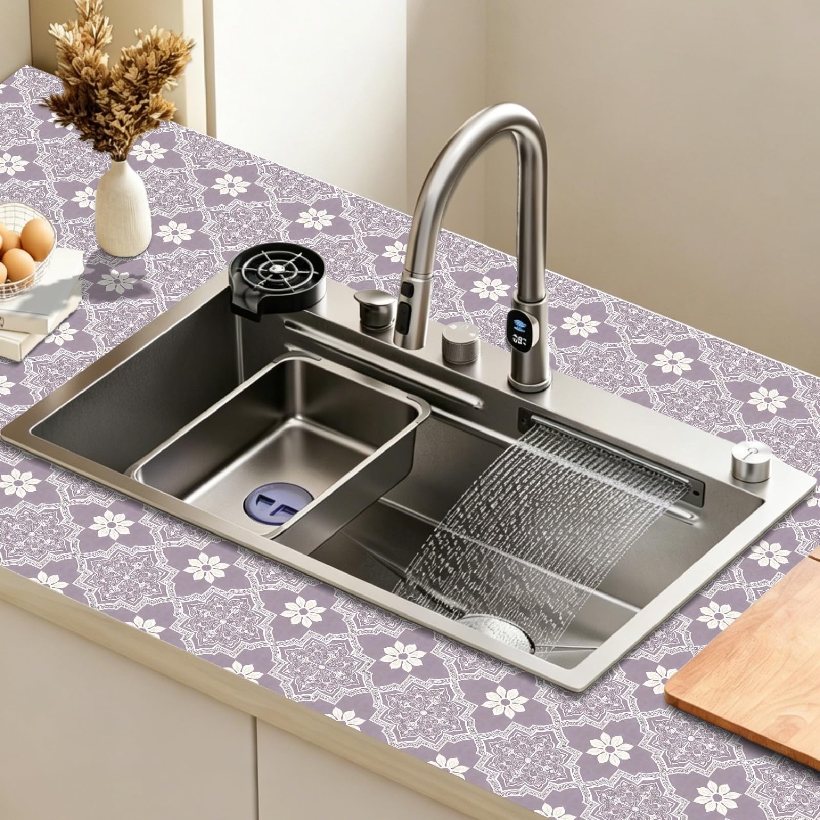LMYSXAOZ Stick on Tiles 10x10cm Lavender Peel and Wall Stickers Waterproof Oil Proof PVC Decorative for Bathroom Washroom Bedroom,Floor