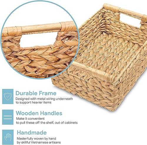 Miniatura 4 de VATIMA Cesta de mimbre mediana de jacinto de 13.6 x 9.5 x 5.6 pulgadas, con asa, decoración de sala de estar, diseño rectangular