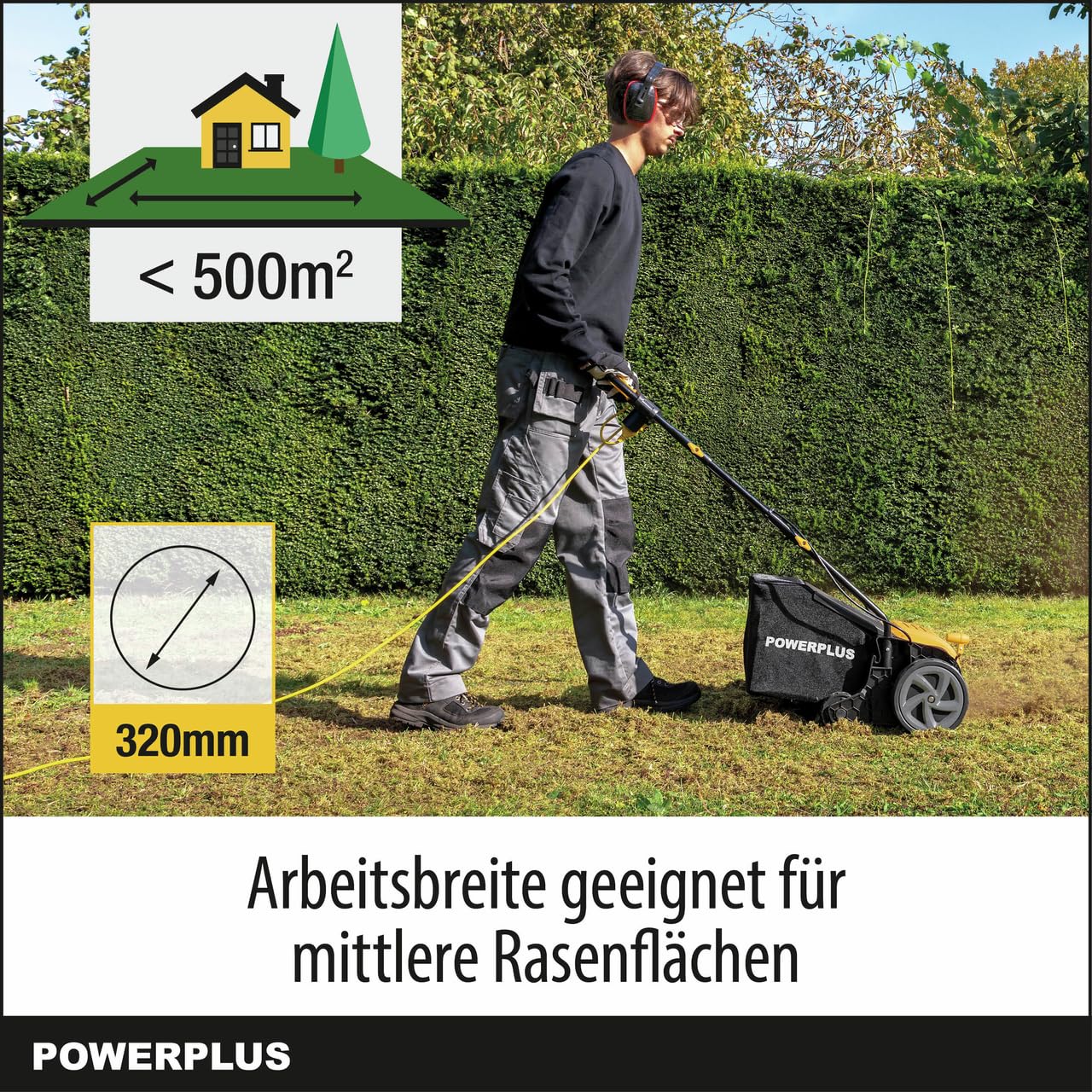 Powerplus Elektro-Rasenvertikutierer POWXG75130-1300 W und 320 mm Schnittbreite, 2-in-1-Lüfter und Elektro-Vertikutierer für Ihren Garten