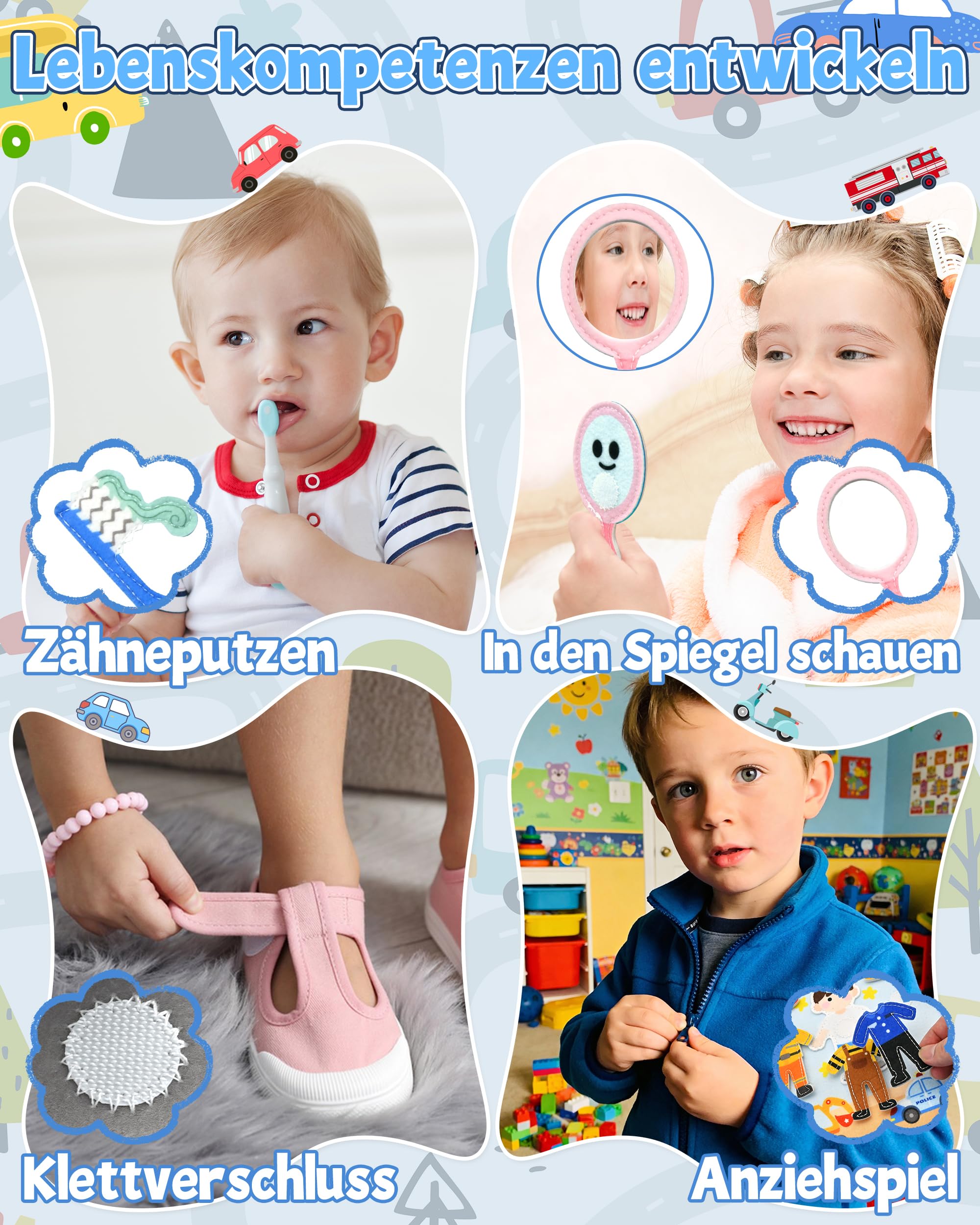 Busy Board ab 1 2 Jahr, Montessori Spielzeug Baby Filzbuch Transport Busy Book mit 3D-Verkehrsszenen, Flugzeug Beschäftigung Kinder, Ostergeschenke Basteln Jungen Mädchen