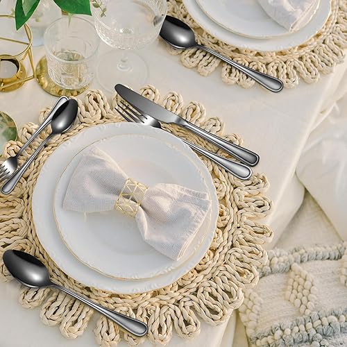 Miniatura 241 de A·HOUSEWARE - Juego de cubiertos iridiscentes con diseño hueco, 20 piezas, acero inoxidable, incluye tenedores, cucharas, cuchillos, utensilios