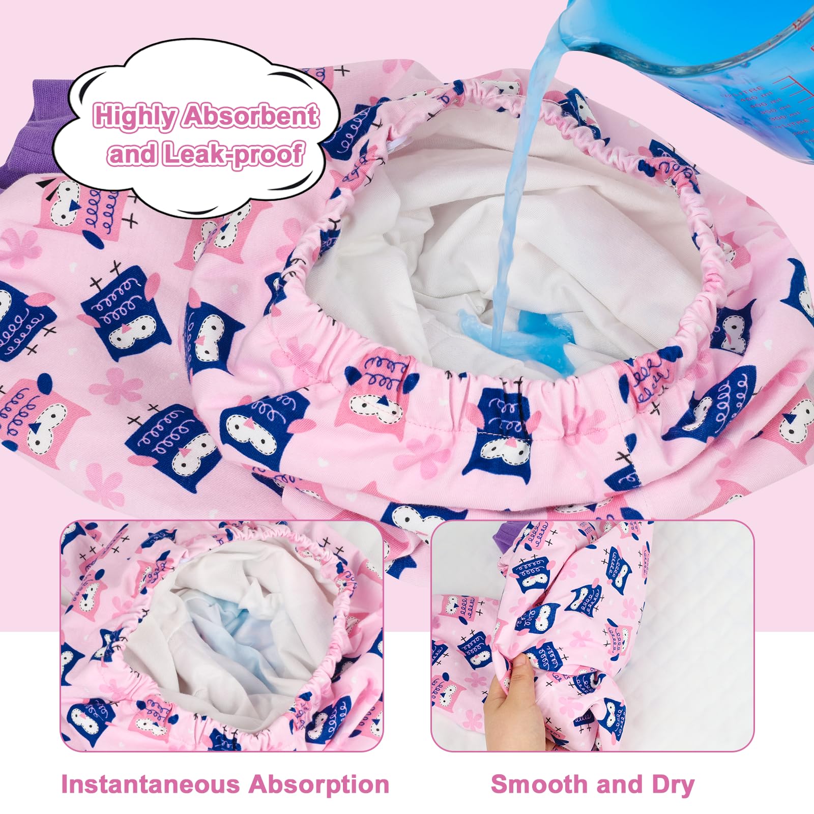 FLYISH DIRECT Potty Training Pants, 2 Pairs Absorbent Diaper Pants, Leak-Proof Reusable Training Pants Girls, 100% Cotton, Breathable Potty Trouser for Kids, 3-5 Years, Owl & Ice Cream — view 3