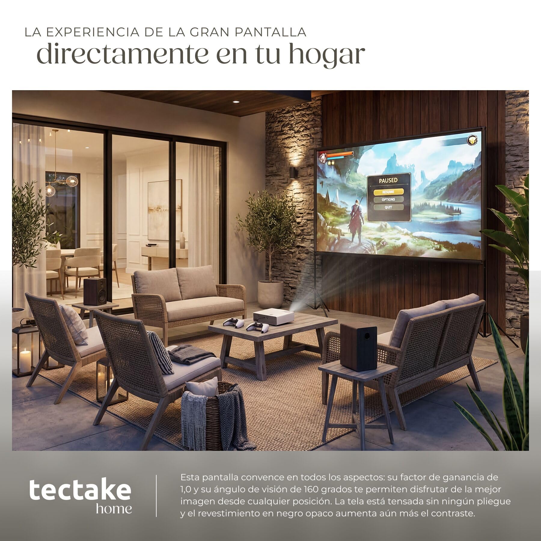 tectake® Pantalla Proyector 101 Pulgadas 16:9 Portátil, Pantalla para Proyector HD, Tela para Proyector Resistente, Plegable, Bolsa de Transporte - 310 x 220 cm