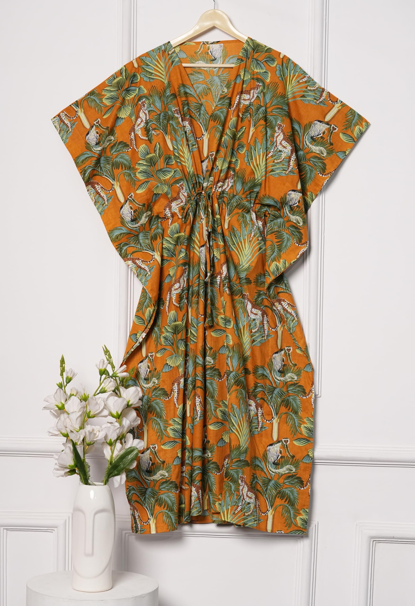 INDACORIFY Indian Hand Block Print Plus Size Dress Indian Cotton Kaftan Long Maxi Robe Boho Summer Night Wear Robe Cadeaux pour Elle