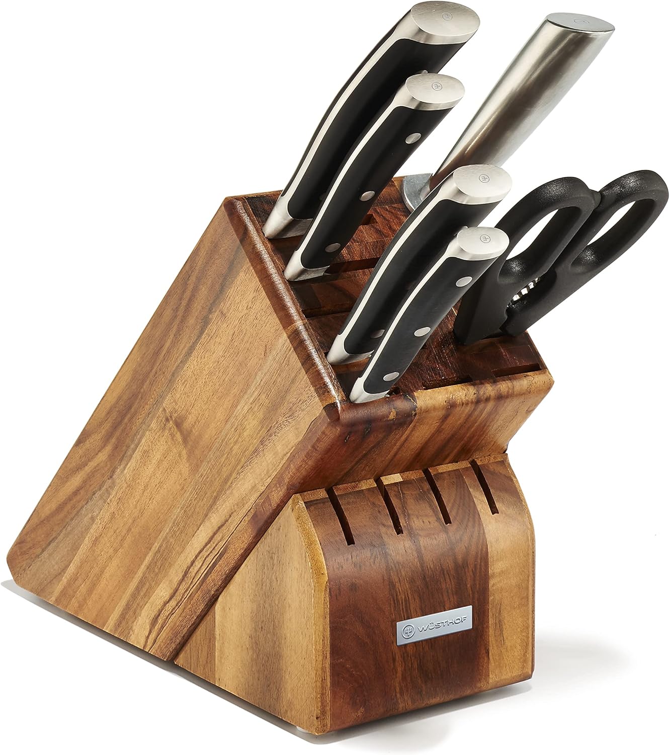 Wüsthof Seven Acacia Block 7-Piece German Set | Precision Forged High Carbon Stainless Steel Kitchen Knife, 15 Slot Wood, Model 8347-6