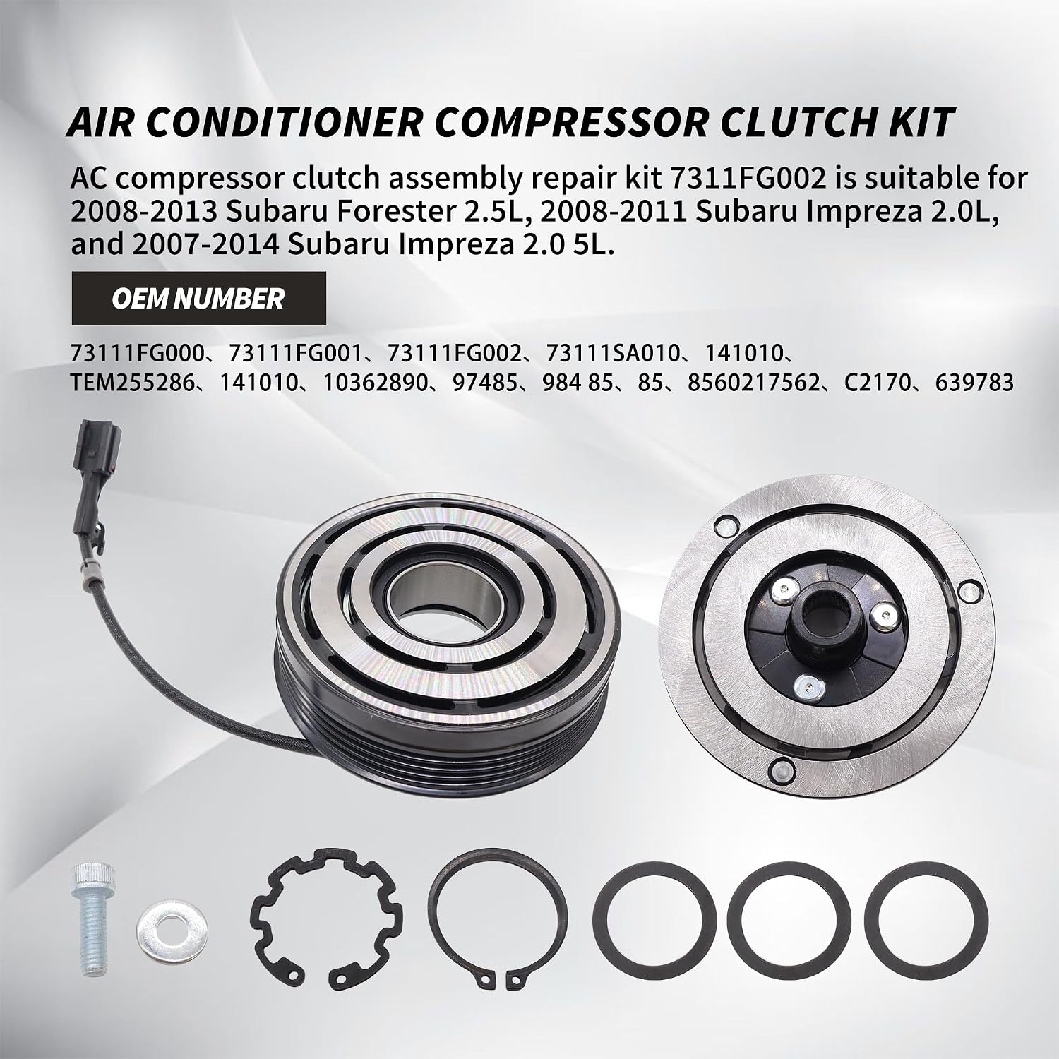 AC Compressor Clutch Assembly Repair Kit 73111FG002 Compatible with 2008-2013 Subaru Forester 2.5L, 2008-2011 Impreza 2.0L, 2007-2014 Impreza 2.5L
