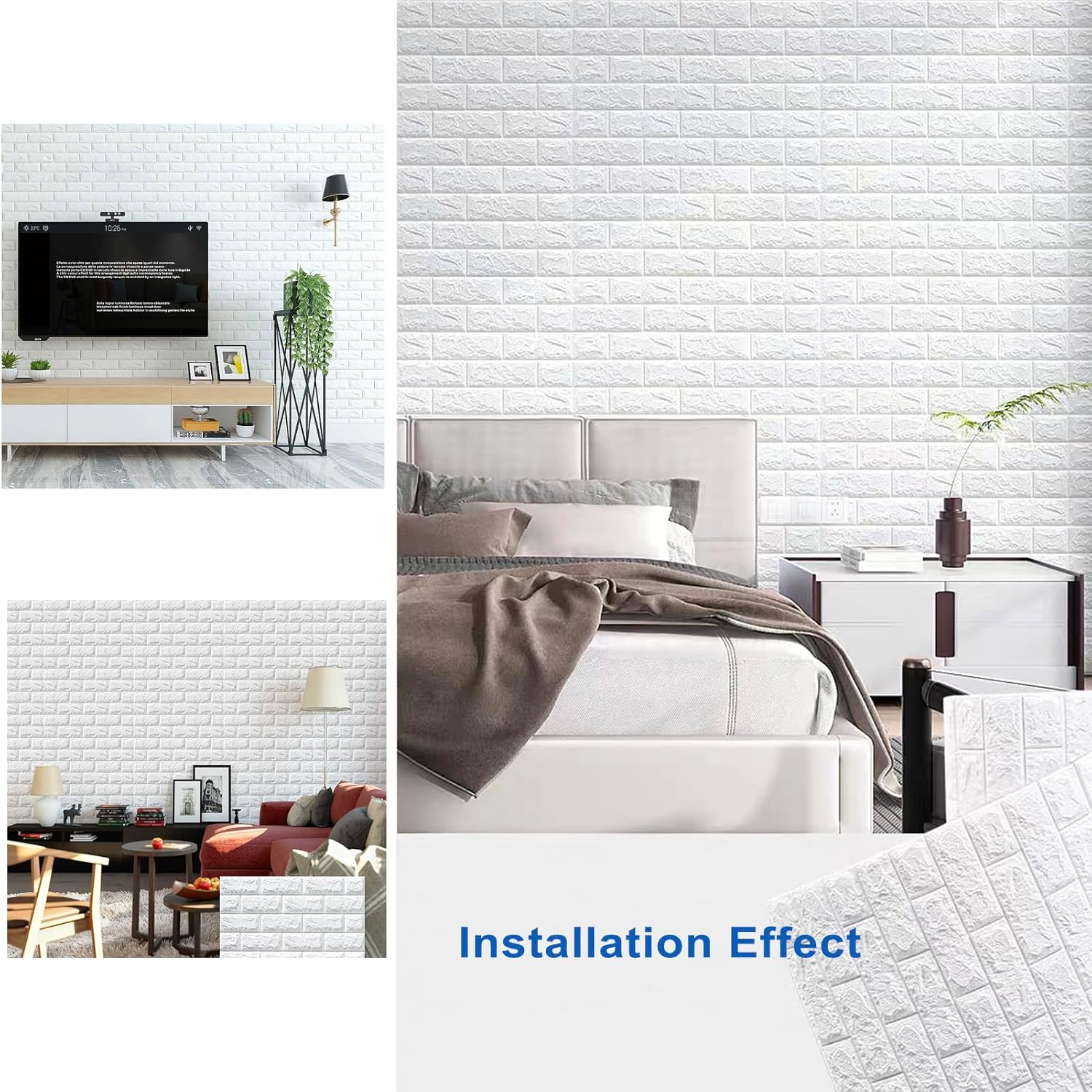 3D Wall Decor Panels Peel and Stick Backsplash, Waterproof Wall Panels Faux Brick Wallpaper Sticker for Wall Decor, Living Room, Bathroom, Hotel, Office 42.57 Sq Feet Matt White (30Pcs)