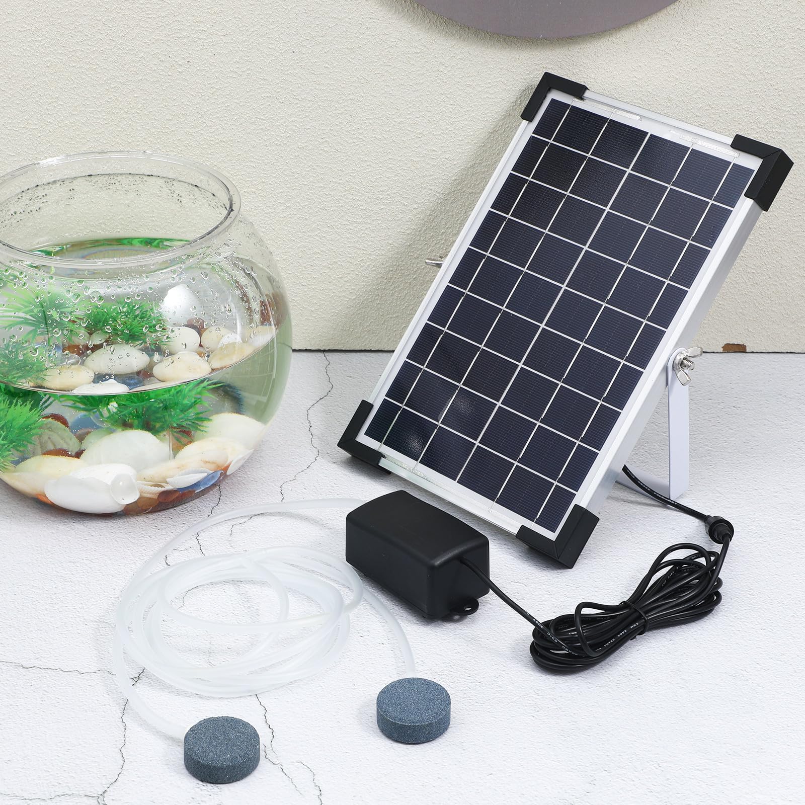 DOITOOL Solarbetriebene Aquariumpumpe mit 10v 5w Solarpanel Siliziumkristallmaterial 3 Betriebsmodi für Outdoor Aquarien und Fischbelüftung