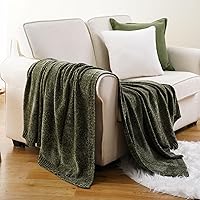 Vista 5 de BATTILO HOME Olive Green Chenille Throw Blanket for Couch, Cozy Knit Throw Blanket for Bed Sofa Outdoor, Super Soft Warm Green Blankets Chenille