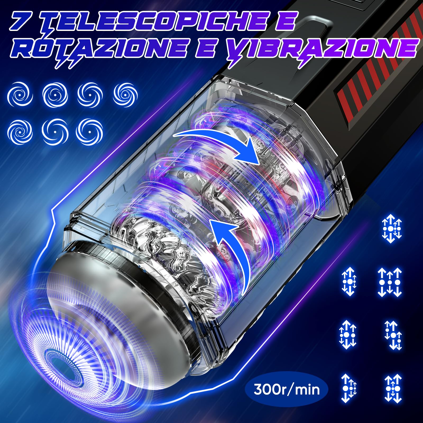 Masturbatore Uomo Sex Toys per Uomini - Masturvatore per Uomo Eletrico LED con 7 Vibrazione e Telescopico e Rotante, Masturbatore Maschile Automatico Sexy Toys con Vagina Finta 3D e Anelli per il Pene