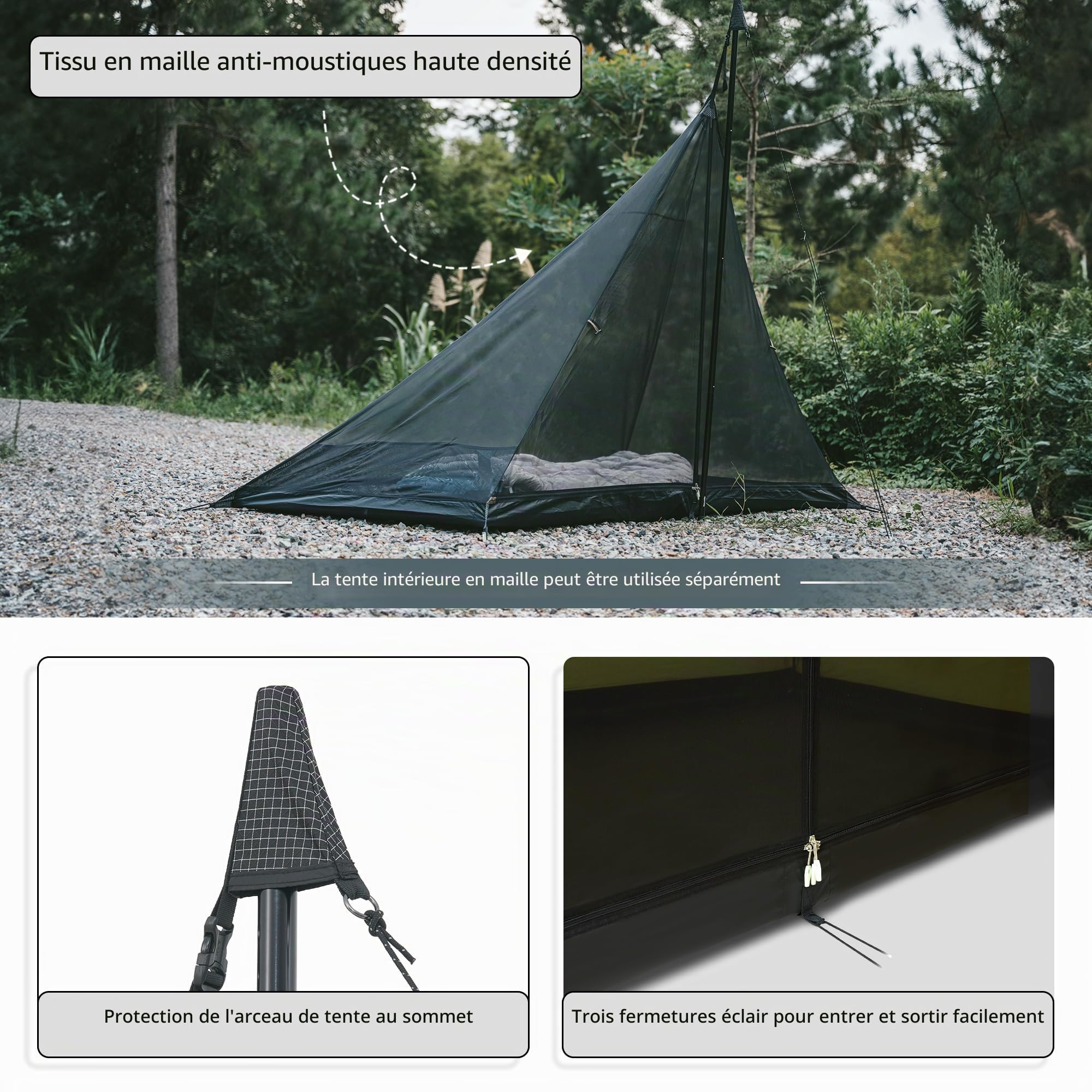 Naturehike Tente tipi pour 3 à 4 personnes, imperméable, coupe-vent, montage facile, tente pyramidale pour extérieur, camping, famille