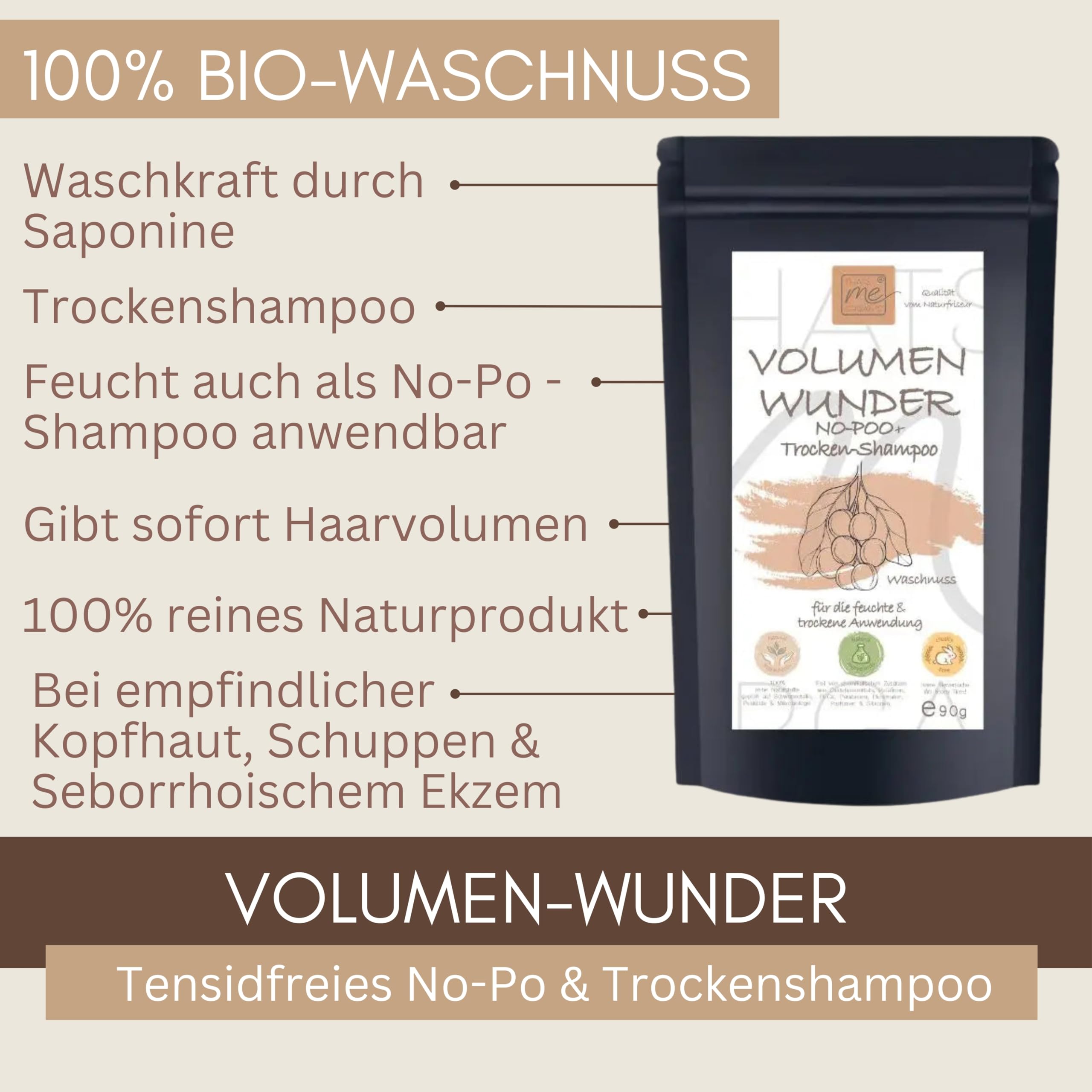 Thats me Organic BIO Volumen-Wunder – No Poo Trockenshampoo 2-in-1 90g – Natürliches Styling Powder sorgt für Volumen und Pflege ohne Chemie – Für empfindliche Kopfhaut und feines Haar