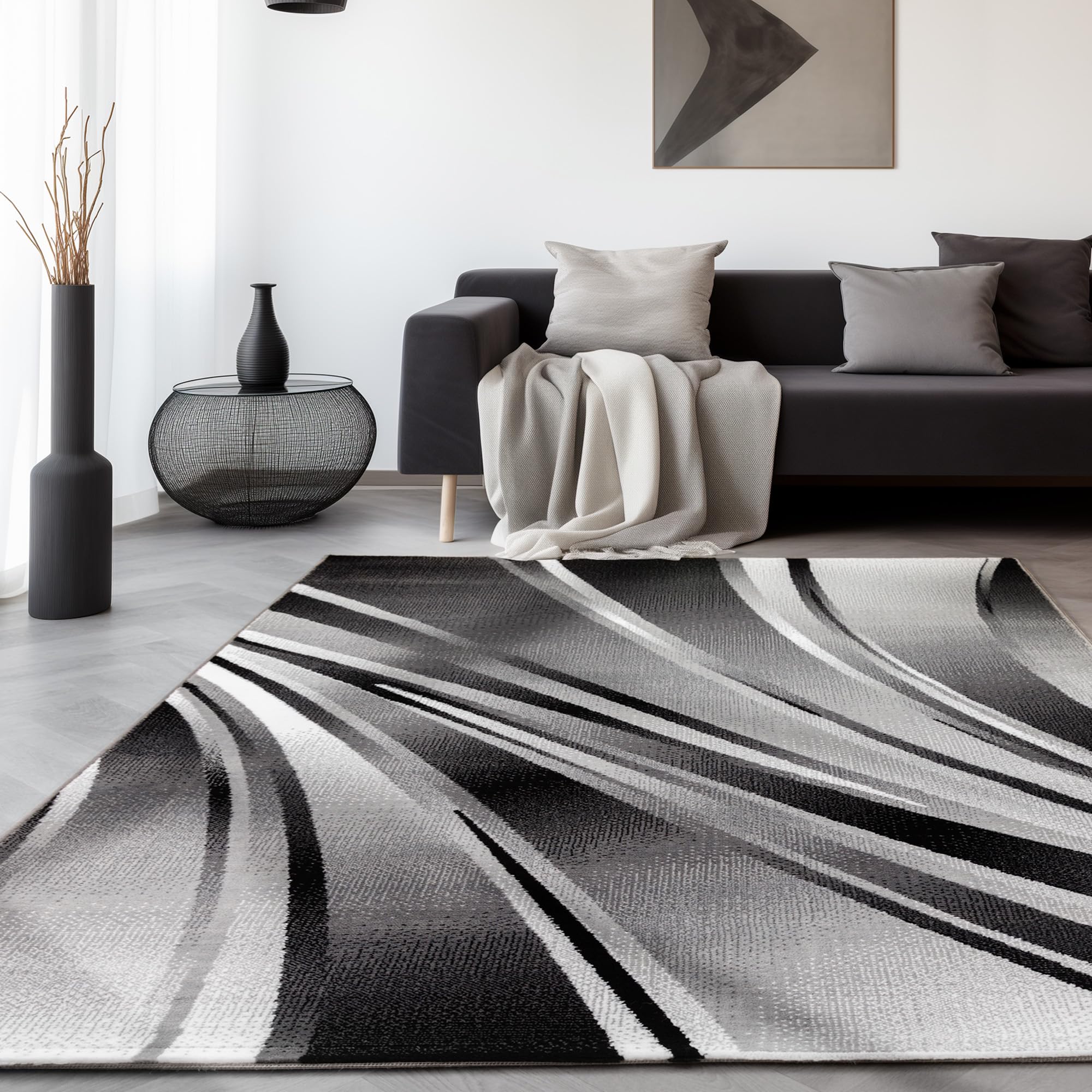 SIMPEX Teppich Wohnzimmer Modern Abstraktes Wellen Design Kurzflor Schlafzimmer Esszimmer Küche Jugendzimmer Waschbar Pflegeleicht Extra Weich