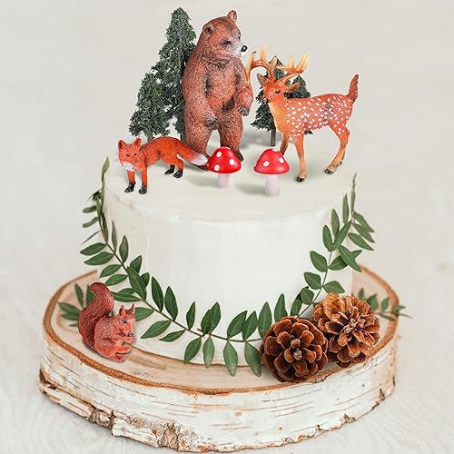 17 piezas de decoración para tartas de animales del bosque, zorro, ciervo, oso, ardilla, bosque, decoración para cupcakes, juguetes en miniatura