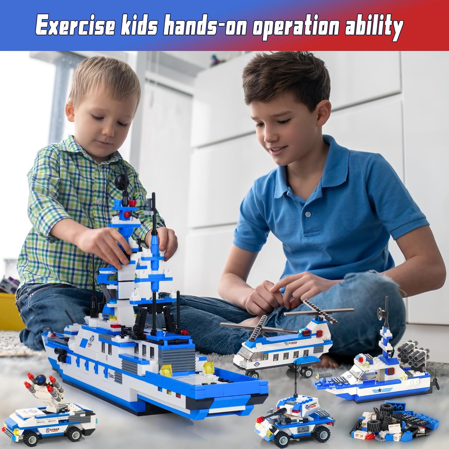 EP EXERCISE N PLAY City Police Set Battleship Building Toy, 1169 Pieces 6 in 1 Boat War Ship Block Set, Fun Toy Gift for Kids Boys & Girls Ages 6+ - Image 7