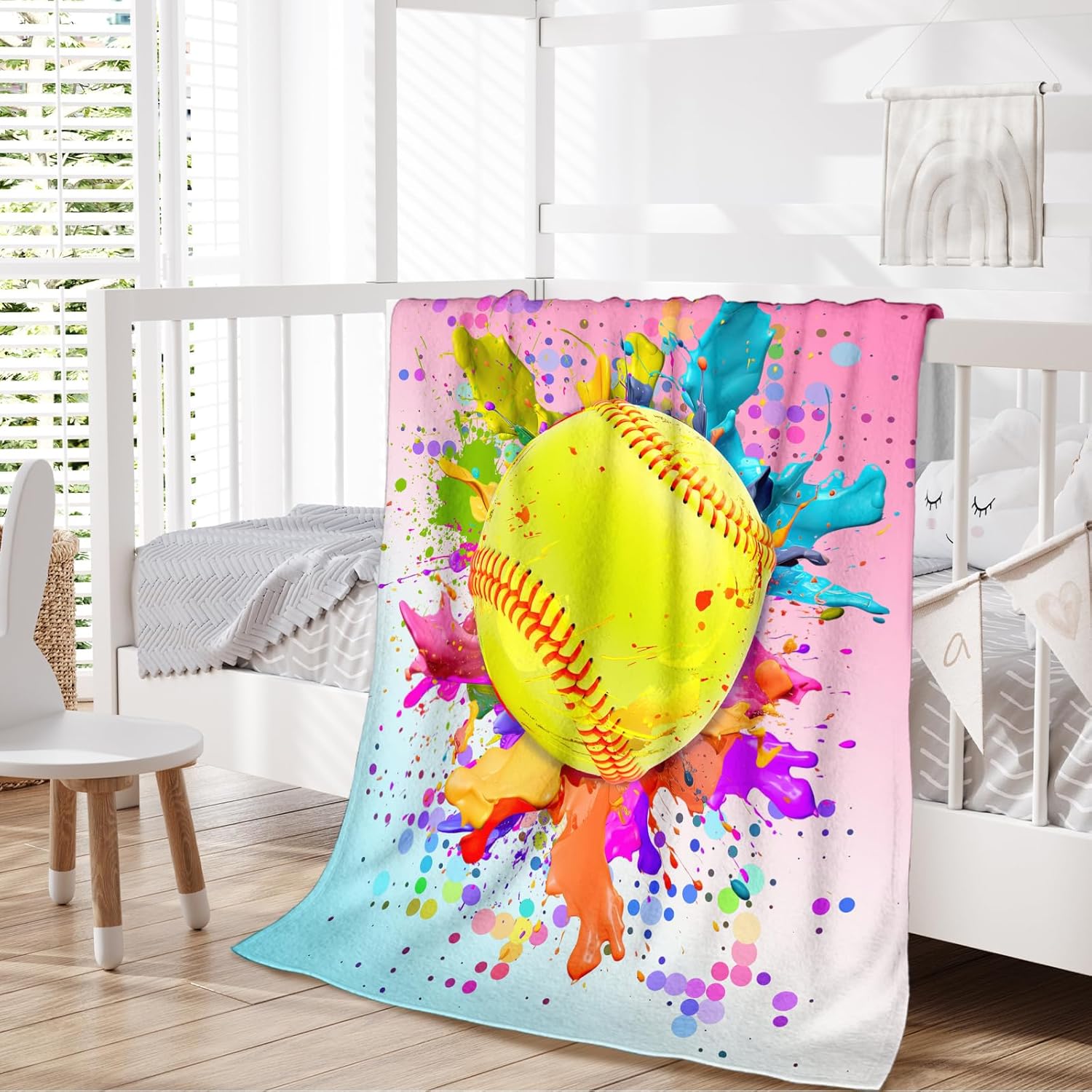 Softball Gifts - 50x40 Inches Sports Throw Blanket for Team, Girls Age 6-8 - Softball Accessories for Girls - Pink Soft Warm Cozy Blankets for Couch, Travel & Camping - Image 4