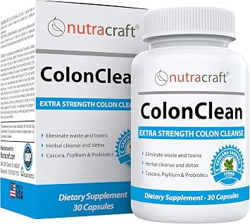 Nutracraft ColonClean #1 التخلص من سموم القولون وتخفيف الإمساك باستخدام السنا وكاسكارا ساجرادا والسيلليوم وMCT والصبار والبروبيوتيك | 30 كبسولة