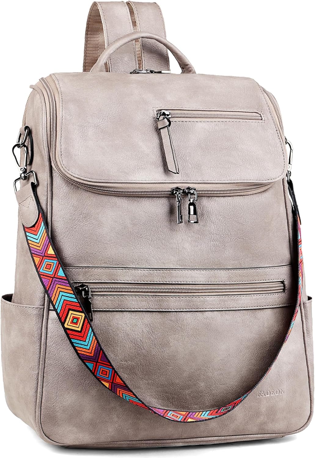 FADEON Laptop Backpack for Women Leather Travel Backpack with Laptop Compartment, Designer PU Shoulder Laptop Bag Grey