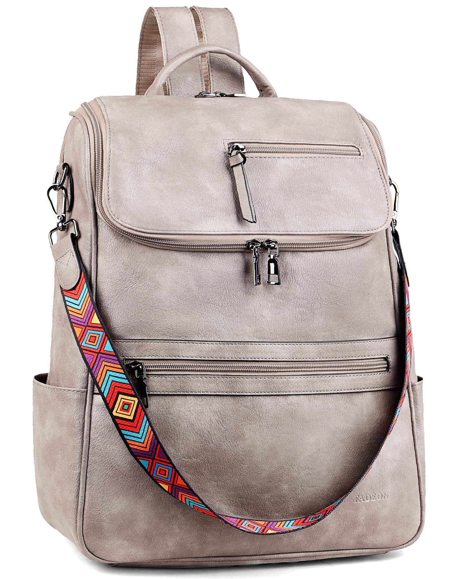 FADEON Laptop Backpack for Women Leather Travel Backpack with Laptop Compartment, Designer PU Shoulder Laptop Bag Grey