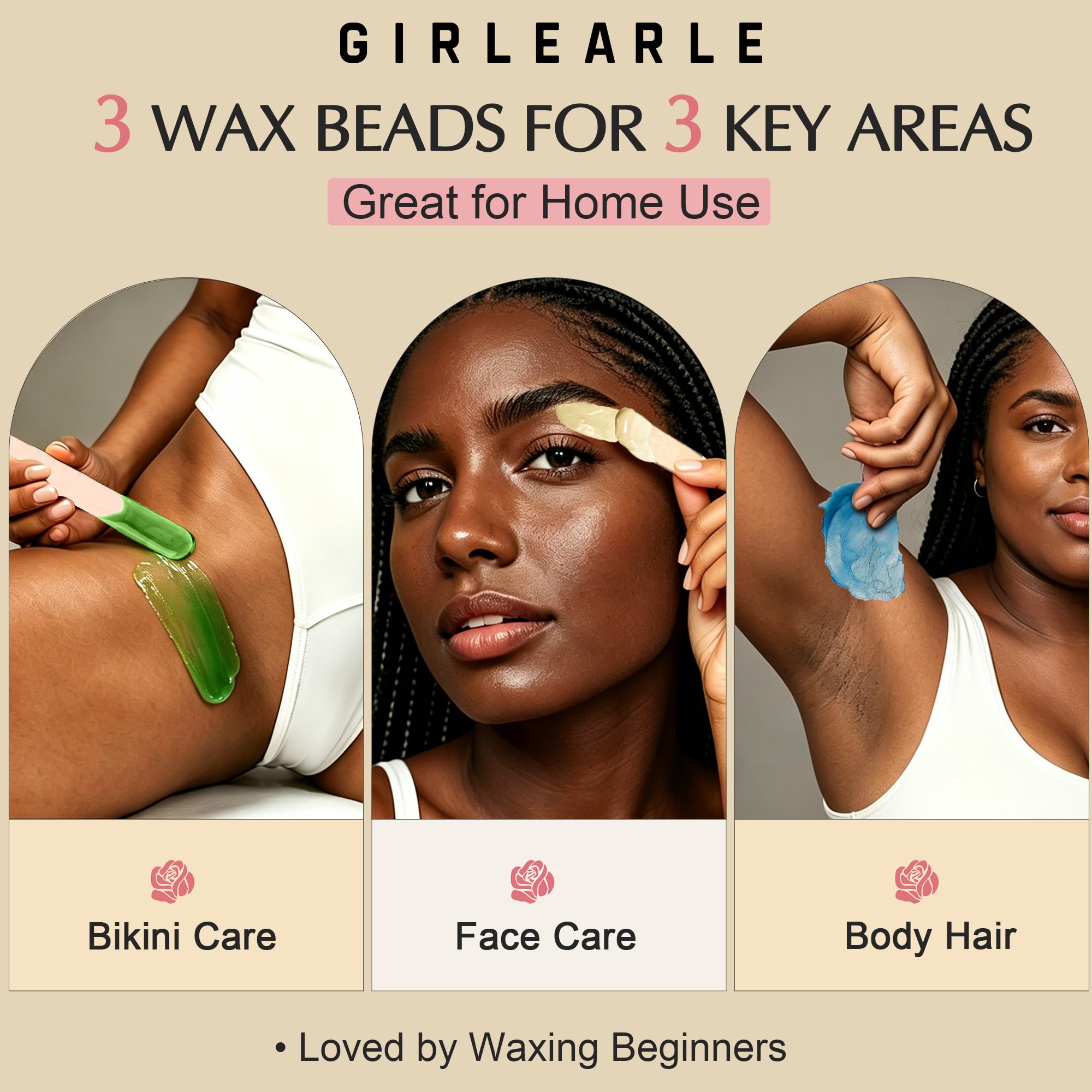GIRLEARLE Kit de depilación digital premium para mujeres y hombres, calentador de cera en casa con cuentas de cera y olla de silicona, se dirige a diferentes tipos de piel sensible, bikini brasileño