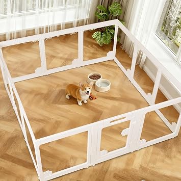 Clear Acrylic Dog Playpen Indoor with Door - Easy to Assemble Foldable Pet Playpen for Small Dogs, Cats, Rabbits, Ferrets - Small Animal Whelping Crate Kennel Fence