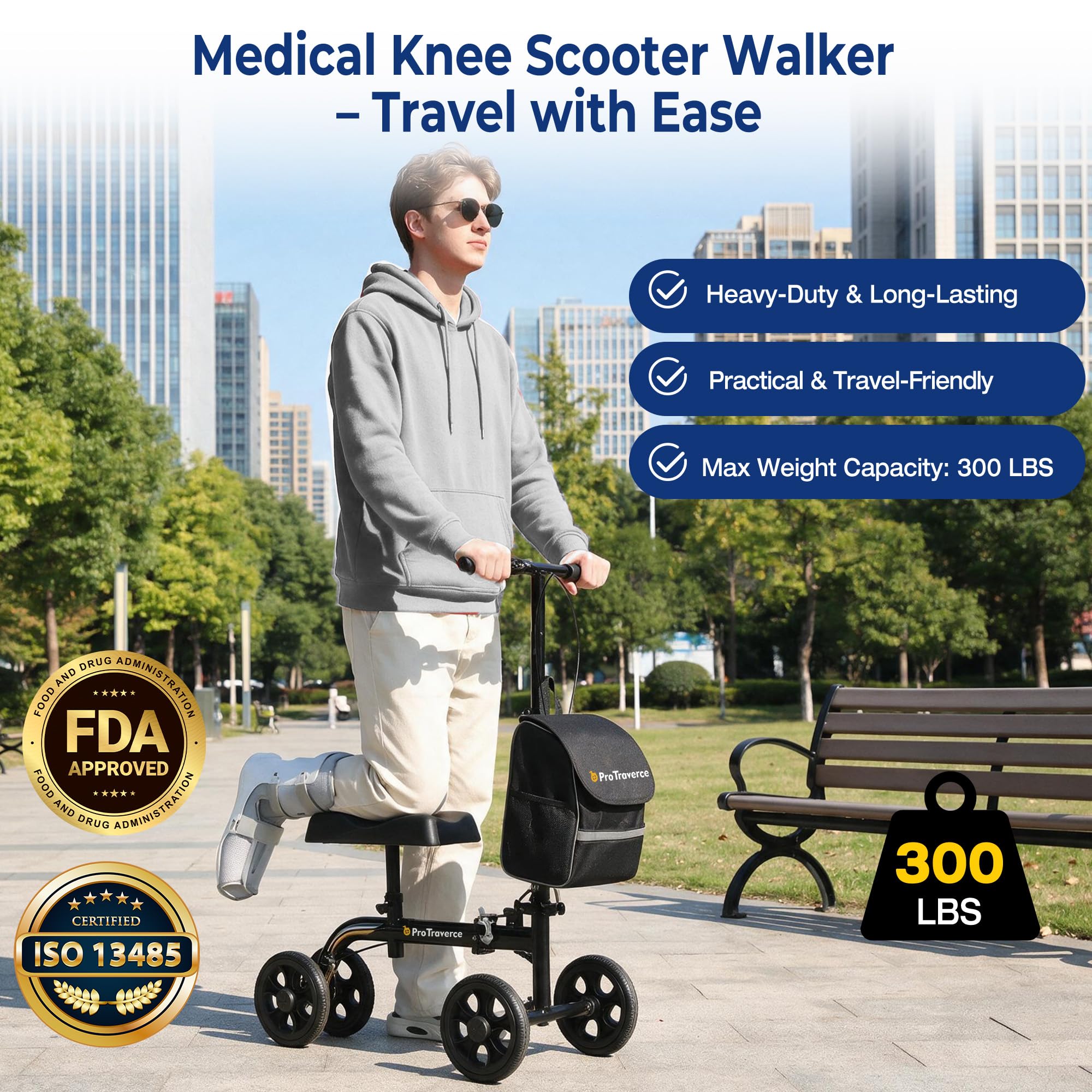 Knee Scooter for Adult for Foot Surgery – Foldable & Steerable Knee Walker, with All Terrain Wheels, Comfort Knee Pad for Foot Surgery & Ankle Injury Recovery, Compact Crutch Alternative,Black — Amazon image 2
