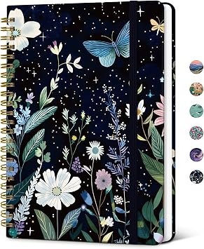Taja Hardcover Journal for Women, Pretty Spiral Lined Notebook for Work, A5 | 5.8" x 8.3", 140 Pages, for Work, School & Note Taking, Aesthetic College Ruled Journal for Writing, Celestial