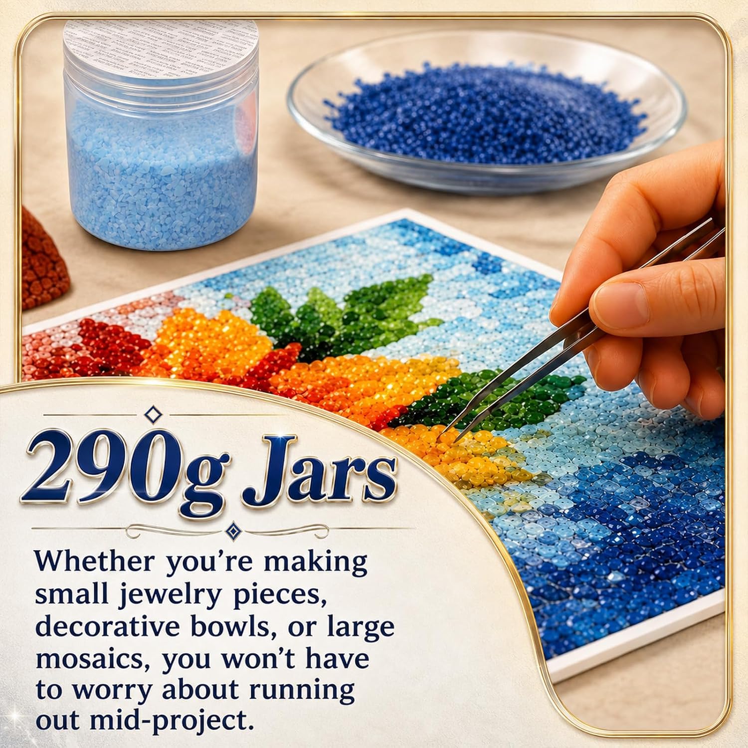 Fusible Glass Frit Assortment 12 Colors 90 COE Glass Mosaic Tiles Bulk for Crafts for Art Crafts, Mosaic Making Projects, Home Decor, and More 10 oz Each Jar