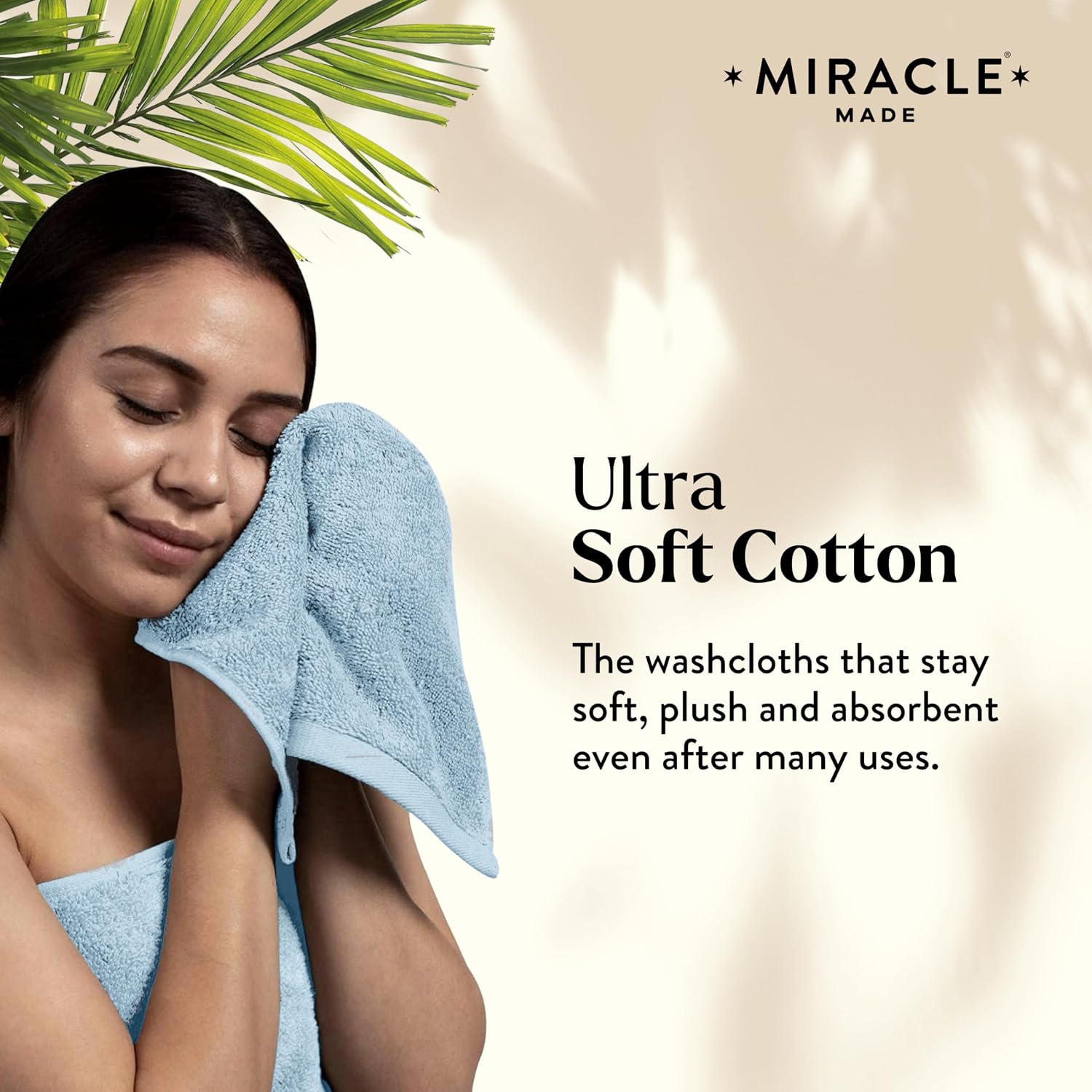 Miracle Made Soft Face Towel, Long-Staple Silver-Treated Cotton Fabric – Fade Resistant, Highly Absorbent, Quick-Drying Wash Cloth, Sky Blue