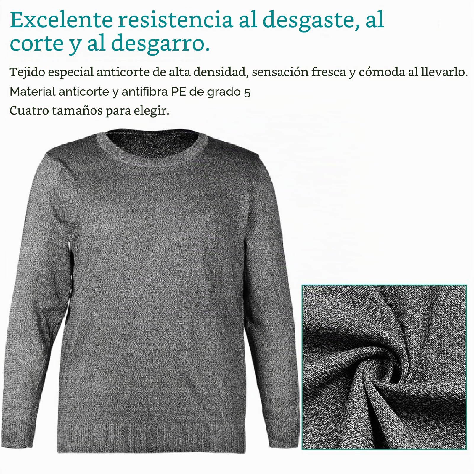 Camiseta Resistente A Cortes Ropa Anti Slash Ropa Protectora De Nivel 5 Camisa De Seguridad Laboral De Manga Larga con Cuello Redondo Anti-Corte Resistente a Cortes para Fabricación Industrial