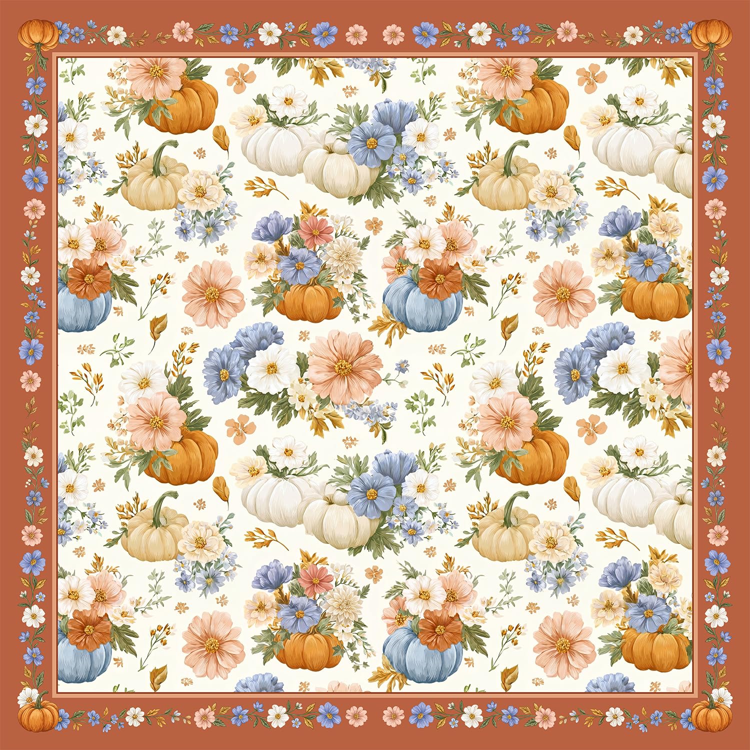 Lookio Chubba Small Square Fall Tablecloth 52x52 Inch, Waterproof Wrinkle Free Autumn Floral Pumpkin Fall Table Cloth Square Table Cover for Party Dinner Decor