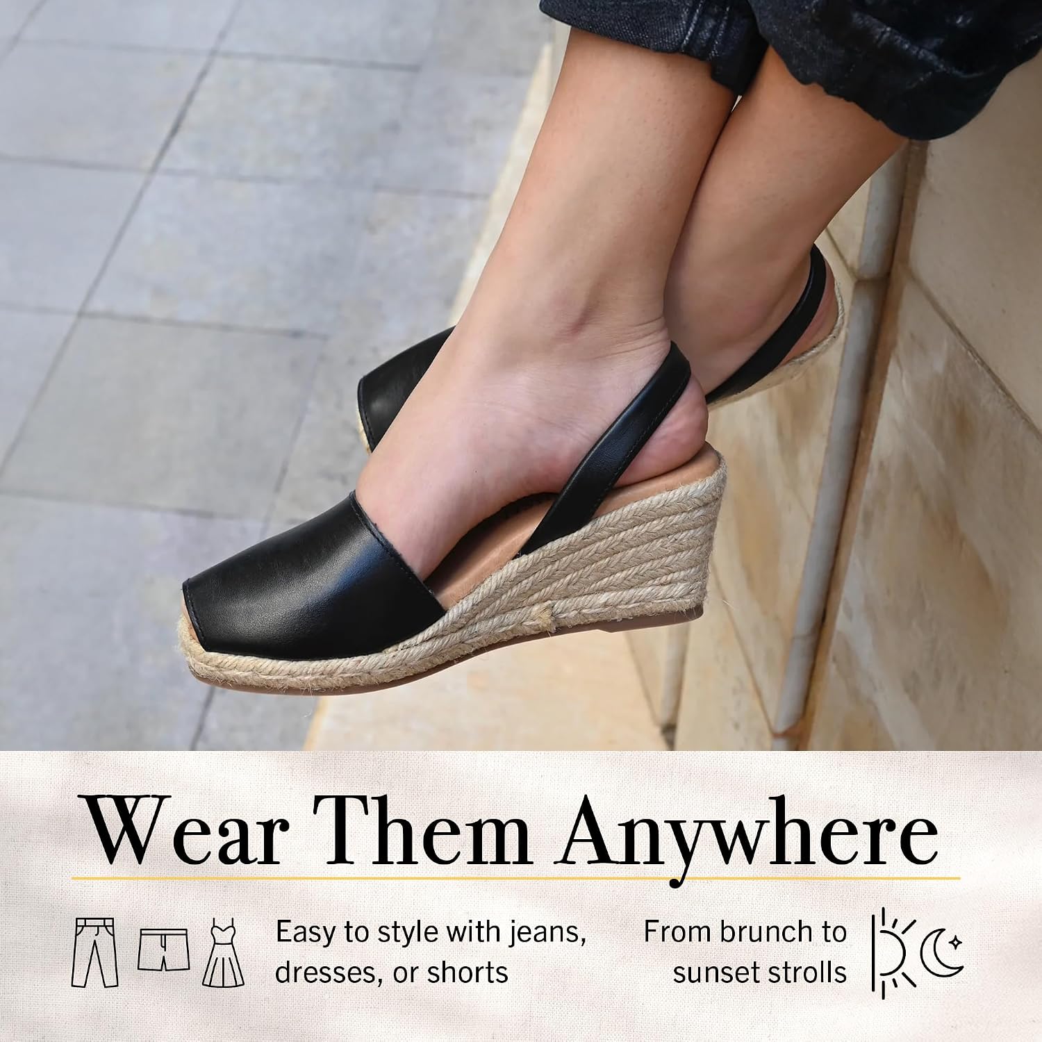 Espadrilles Wedges for Women, Dressy Soft Leather Peep Toe Womens Espadrille Sandals, Comfortable Casual Summer Slip On