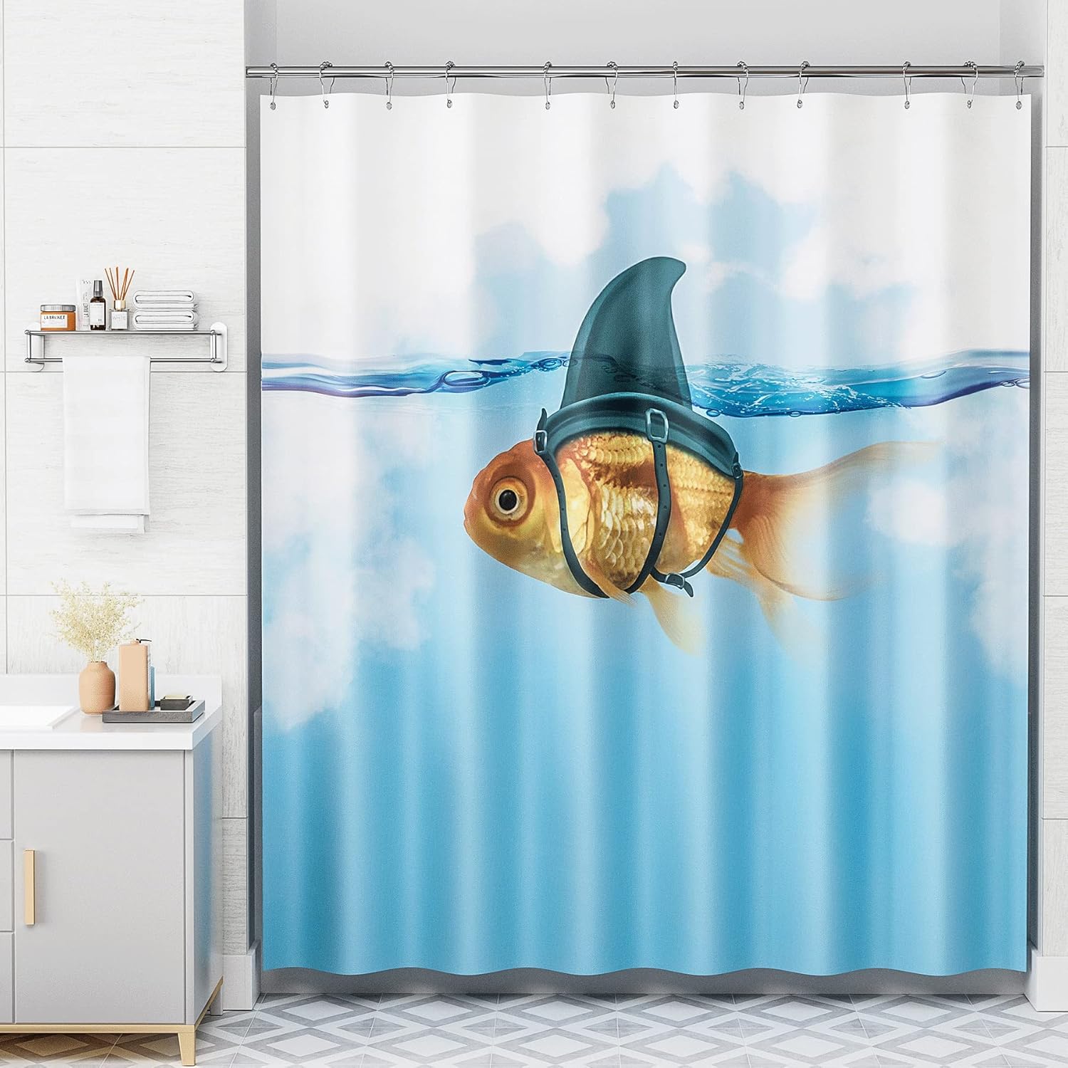 Amazon.com: AmazerBath Shower Curtain Blue, Washable Cloth Funny Fish ...