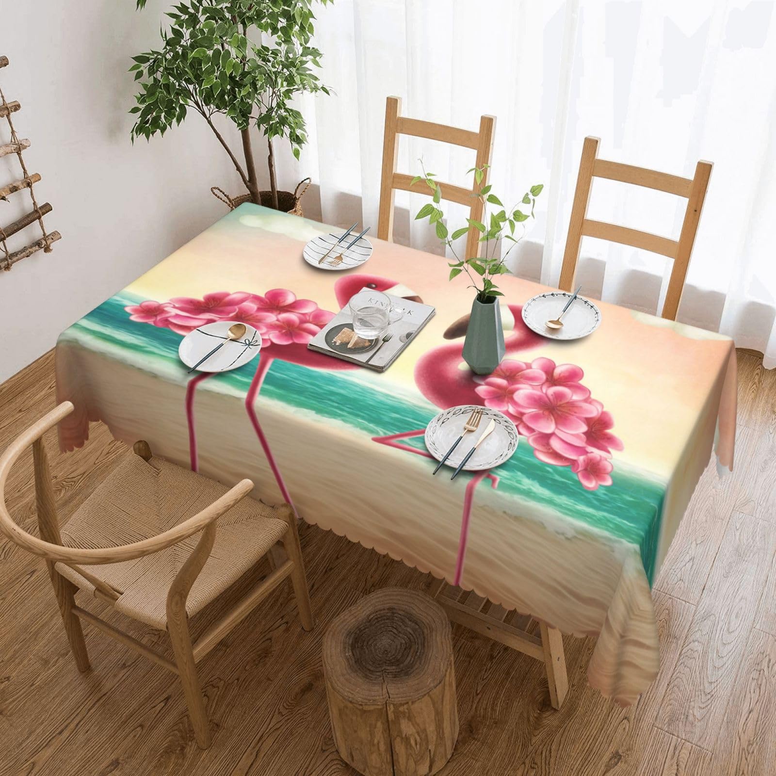 Nappe rectangulaire à imprimé flamants roses décorative et douce