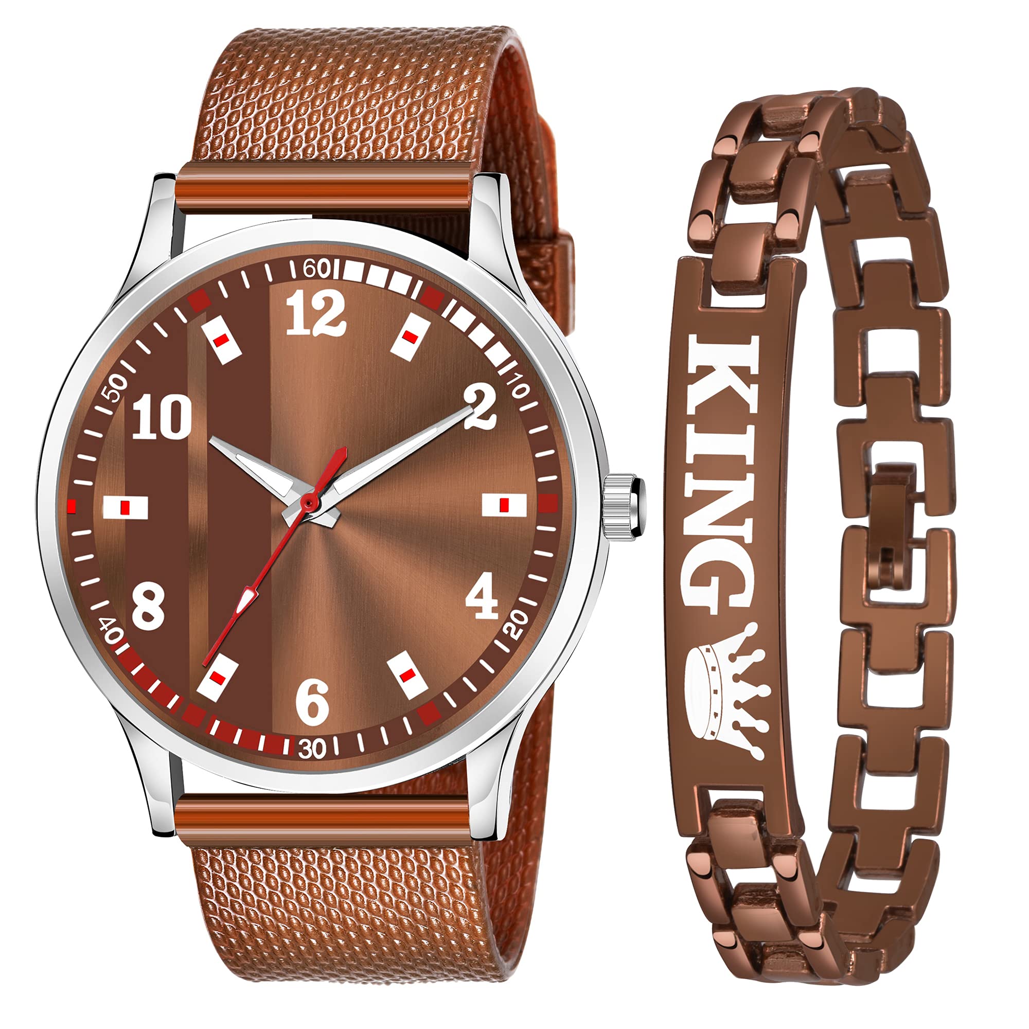 DREAM VILLA Analog Rubbers Strap with King Bracelet Combo Watch (Brown) (B0937JBNGX) Amazon Price History, Amazon Price Tracker
