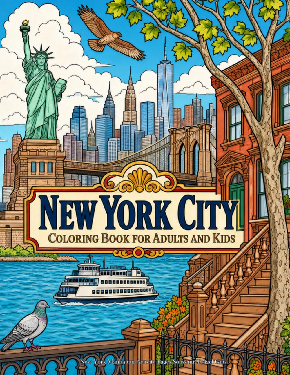 New York City Coloring Book for Adults and Kids: NYC Big Apple Manhattan Activity Pages Souvenir Travel Gifts