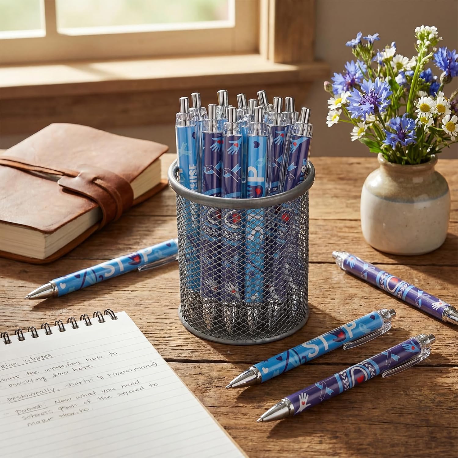 50 Pcs Child Abuse Awareness Pen Blue Ribbon Retractable Ballpoint Pens Child Abuse Prevention Awareness Accessories for Charity Event Children Protection Month Nonprofit Organization Supplies