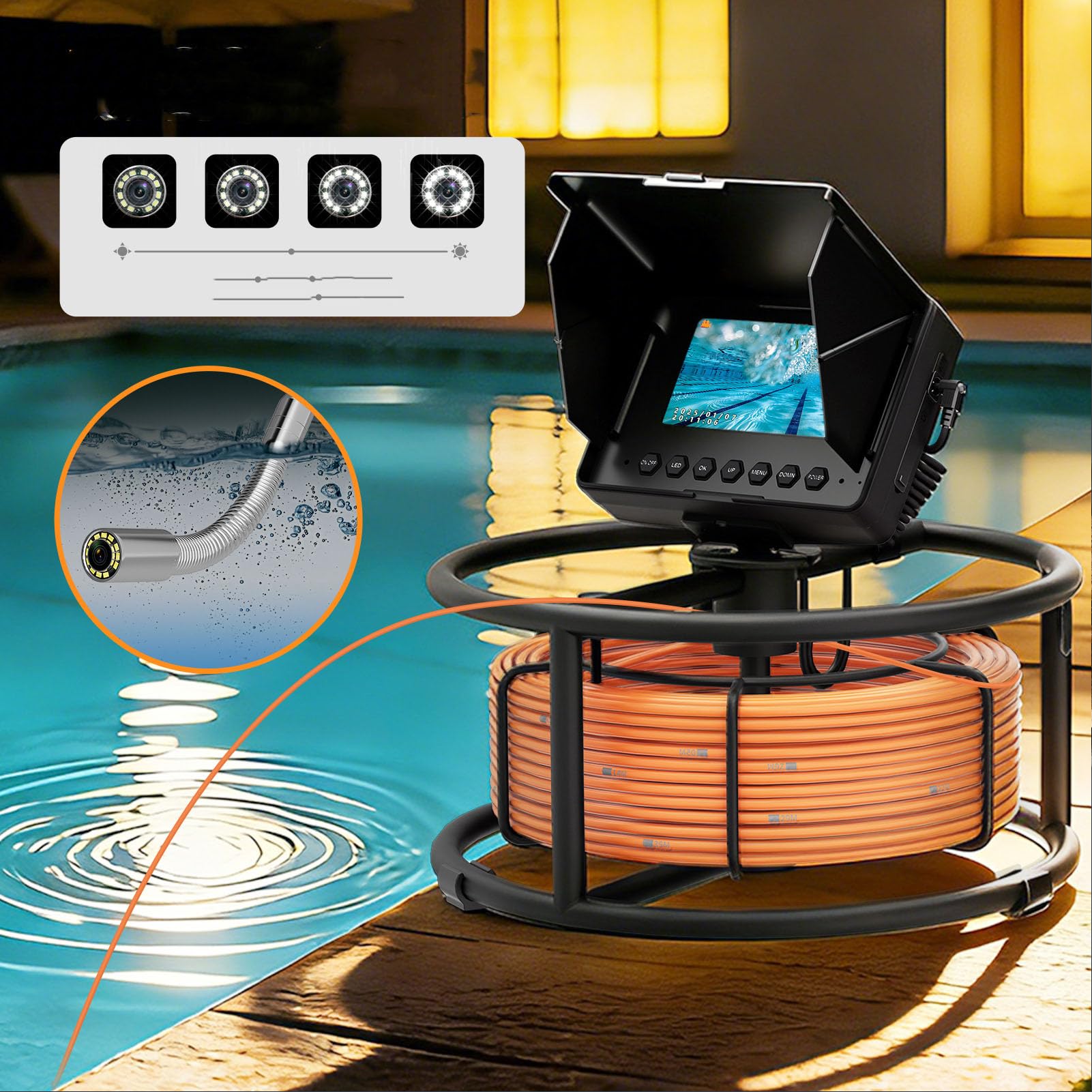 ASHATA Cámara de Alcantarillado, Cámara de Inspección de Tuberías de 18 Mm con Luz Ajustable (F2543DC18-30M-K) | DVR y grabadora de audio Batería grande 1000TVL Drenaje Boroscopio Plomería Pantalla de 4,3 pulgadas Herramientas de
