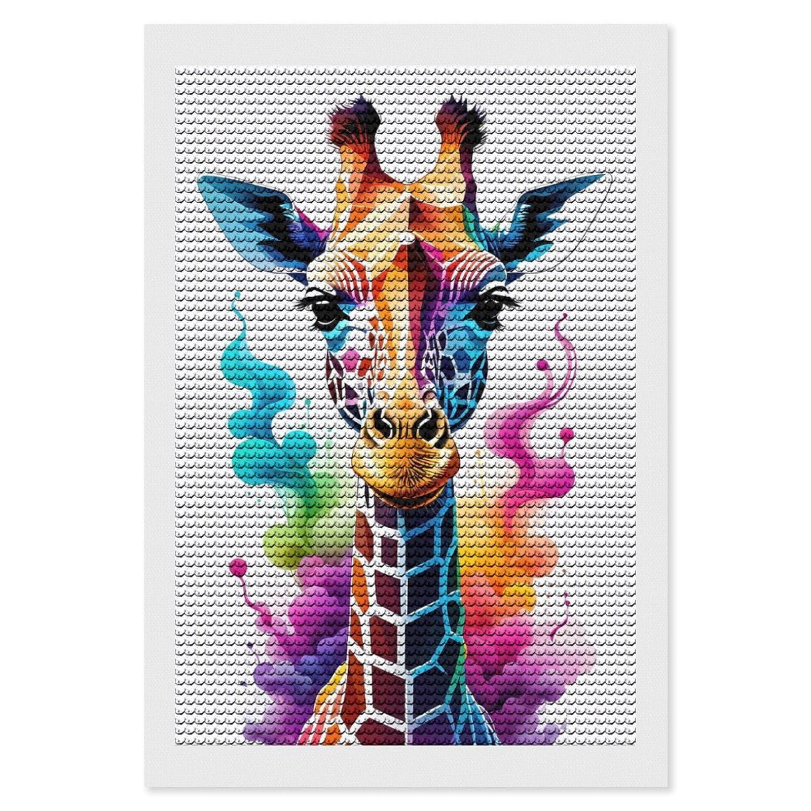 Junmoney Colorful Geometric Giraffe Diamond Painting Canvas Set 8"x12", for Women, Mindful Craft Activity, Cosy Home Accent, Festive Craft Gift