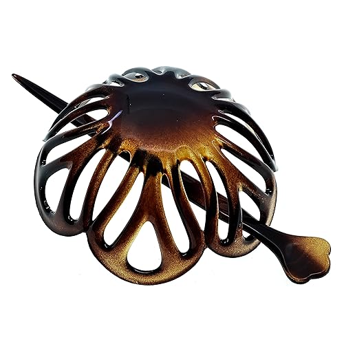 Miniatura 2 de Camila Paris NV149 - Soporte para moño francés para hacer moños, carcasa de tortuga, pinza redonda para moño para mujer, accesorios de peinado para