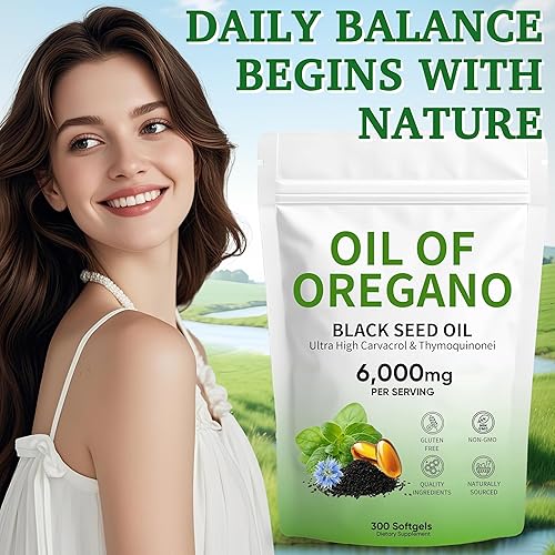 Miniatura 4 de Aceite de cápsulas blandas de orégano, 2 en 1 formulado con aceite de semilla negra, Carvacrol de fuerza 4X, a base de plantas, sin OMG, 300 unidades