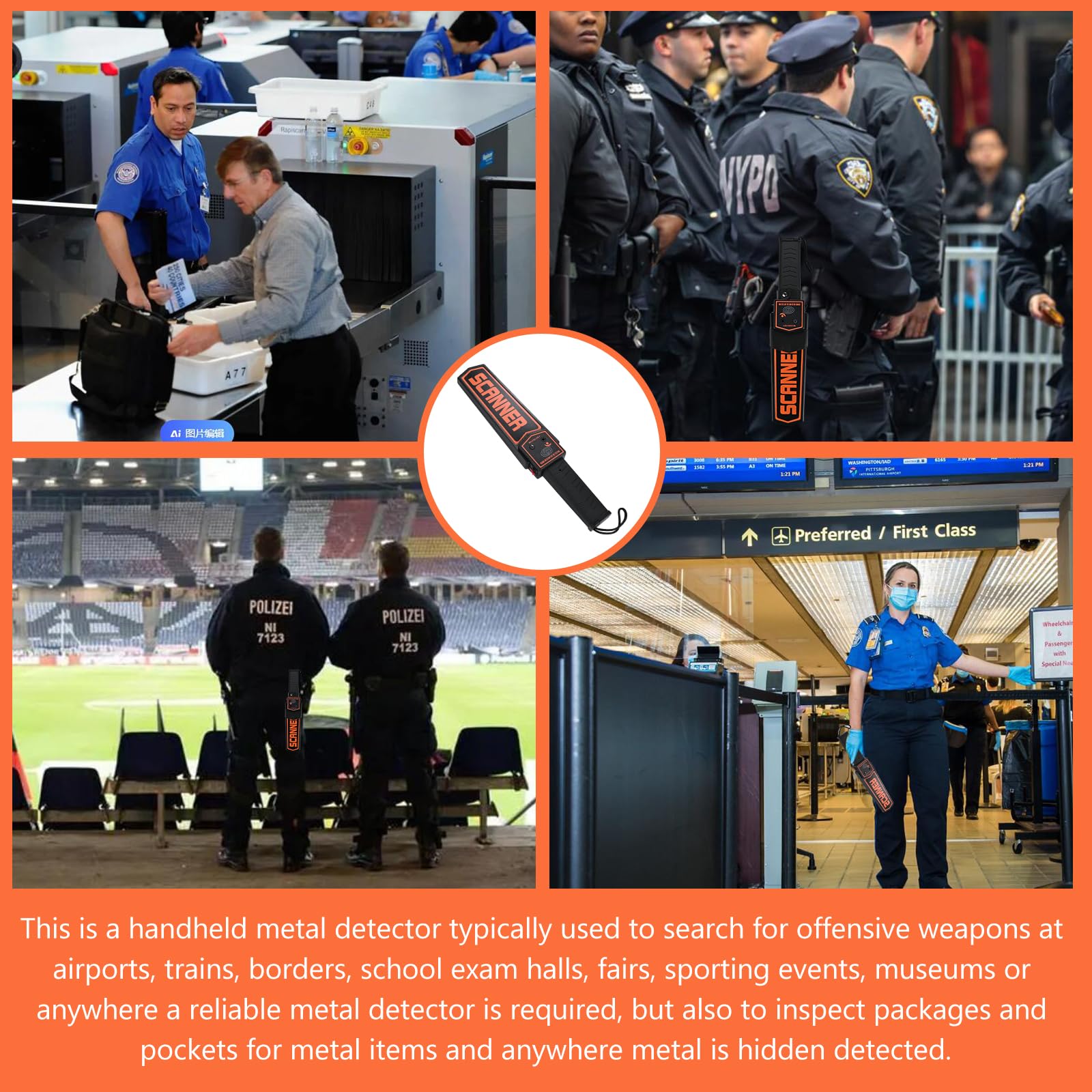 Detector de metales de mano, escáner de seguridad, escaneo de sensibilidad ajustable, comprobación de metales portátil de alta seguridad