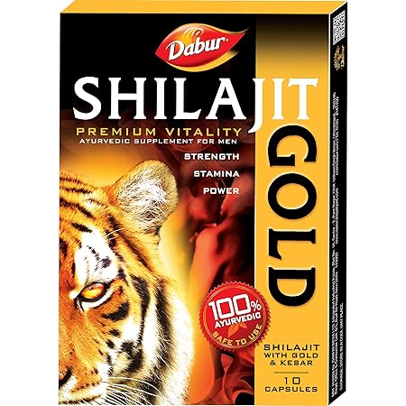 Dabur Shilajit Gold - 10 Capsules | 100% Ayurvedic Capsules for Strength , Stamina and Power | Premium Vitality Ayurvedic Supplement | For Men