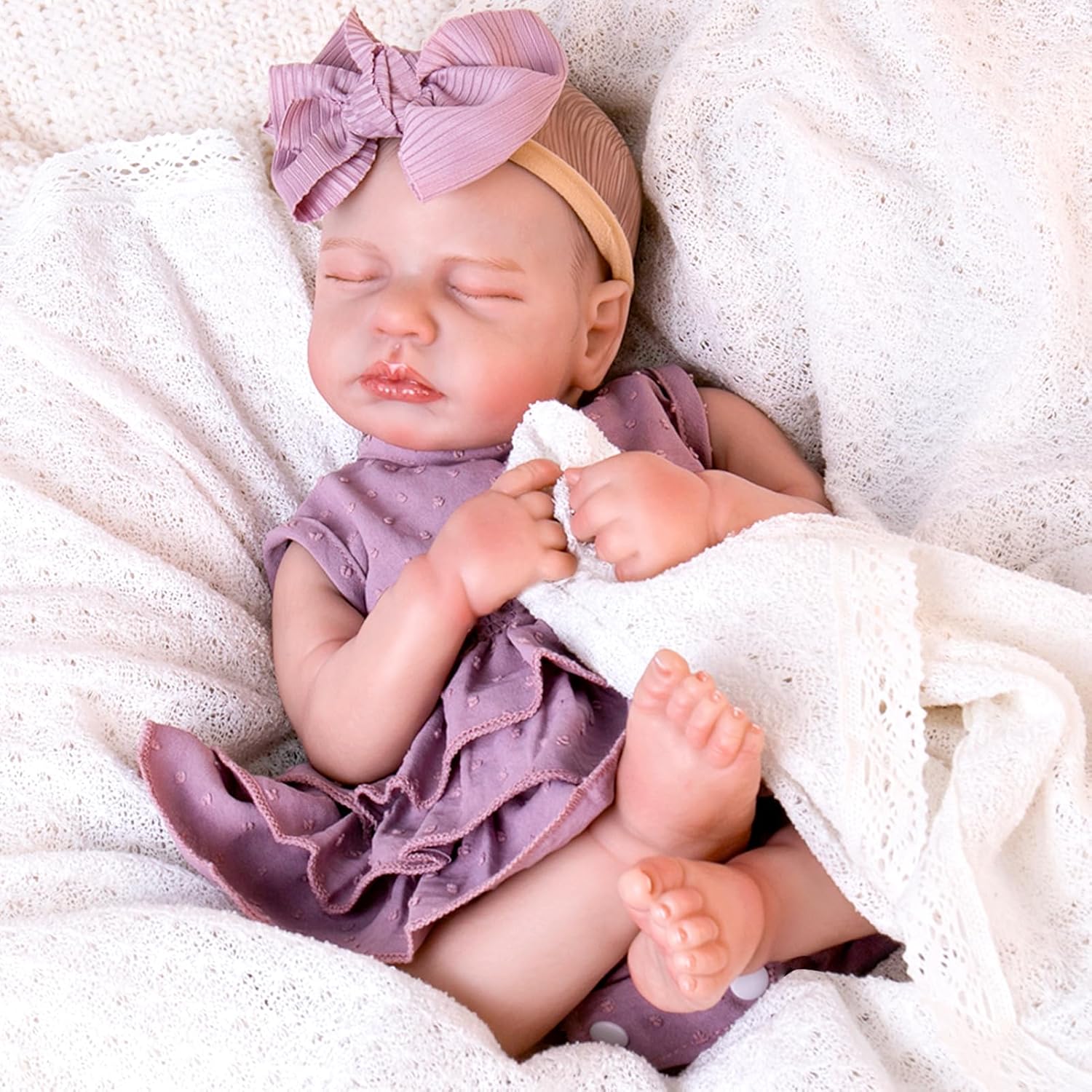 Aori Lifelike Baby Dolls Clothes 20 Inch Purple Dress Clothing Set for 17-20 in Realistic Newborn Doll Girls