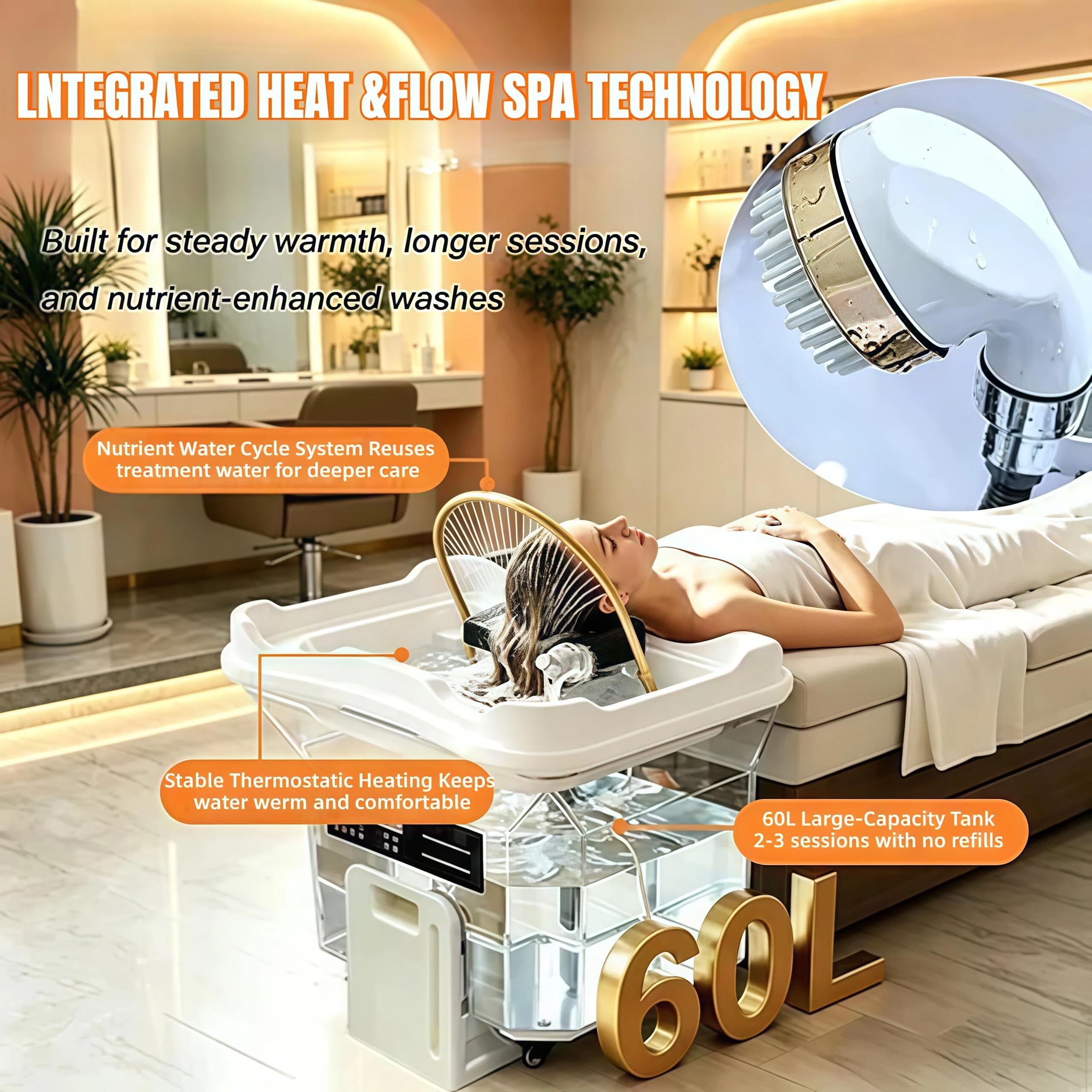 Cabezal de Lavado Extraíble para Salón de Belleza Equipo Spa Japonés Lavabo Champú Con Circulación Agua Y Función Terapia Luz Cama de Champú de Masaje Cuenco para Champú Cama para Peluquero (black)