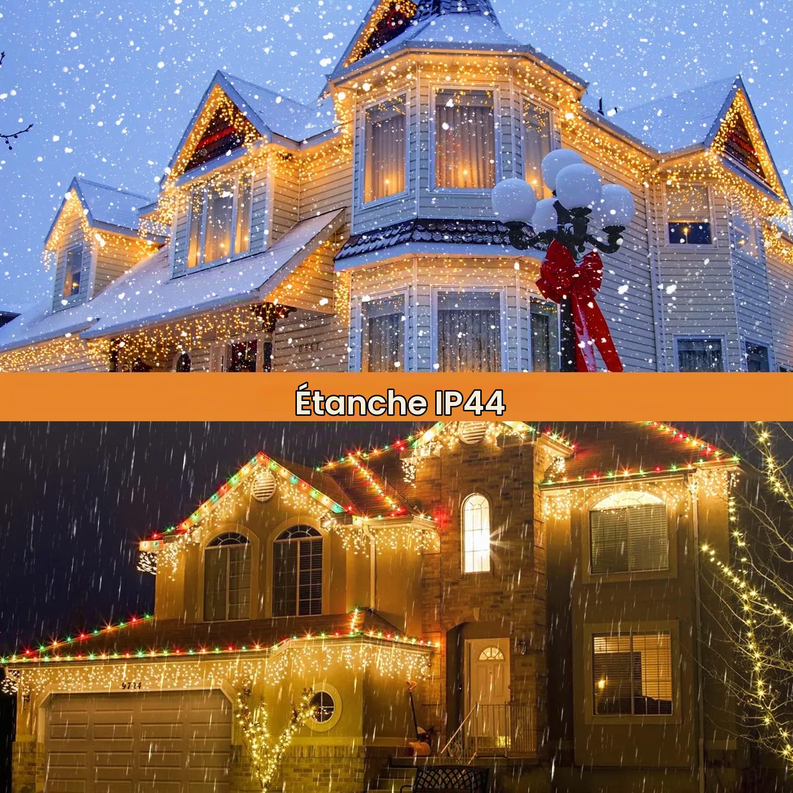 20M Icicle Lights Rideau de Noël extérieur Guirlandes lumineuses alimentées par le secteur Lumières de glace extérieures avec 108 gouttes pour décorations de Noël Gazebo d'intérieur, Blanc chaud