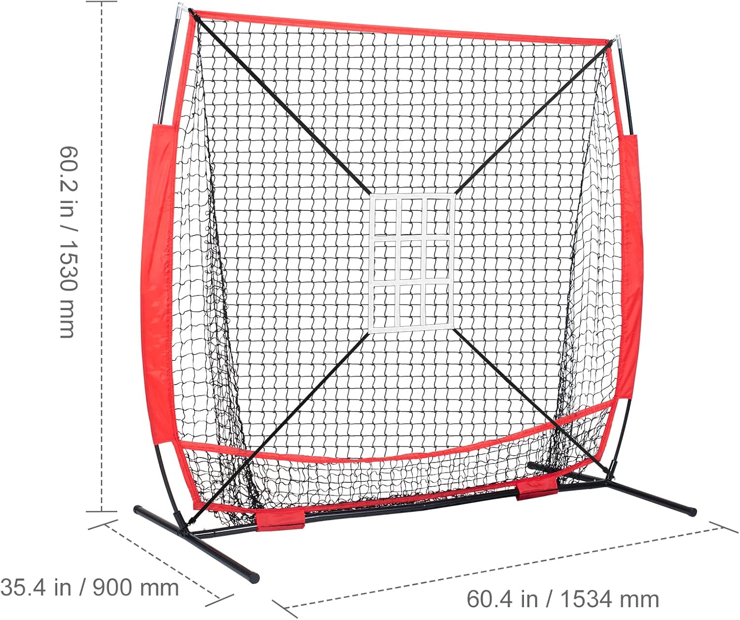 Happybuy 5x5 ft Baseball Softball Practice Net, Portable Training Net for Hitting, Batting, Catching and Pitching. Comes with Bow Frame, Carry Bag, Strike Zone, Ball and Batting Tee