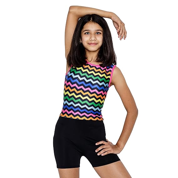 IKAANYA Girls Unitard/Biketard/Leotard with Shorts for Gymnastics | Dance | Acrobatics | Fitness in Many Colours and Patterns (3-12 Years)